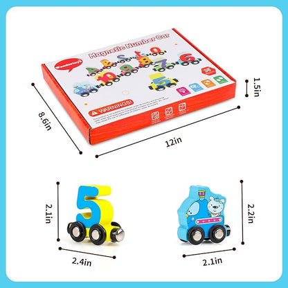 Wondertoys 12 PCS Wooden Number Train Set Toy Includes 1 Engine Cars for Toddlers Boys and Girls, Compatible with Major Brands Train Set Tracks