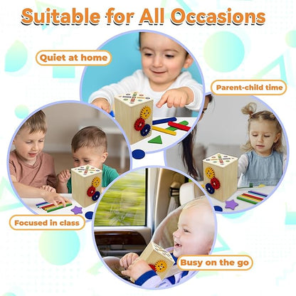 Wooden Montessori Baby Toddler Toys: 3 in 1Learning Fine Motor Skills Sensory Toys for Toddlers 3-5, Educational Color Sorting Preschool Learning Activities Boys Girls Gifts (2 in 1)