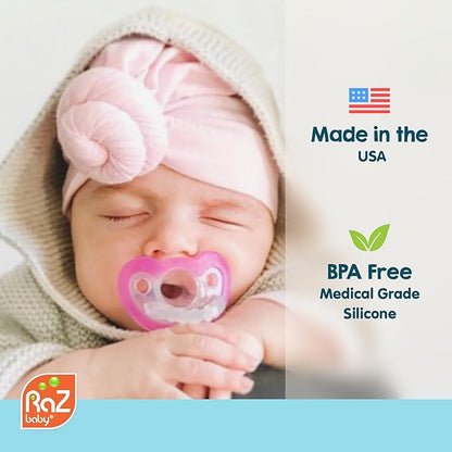 RaZbaby JollyPop Pacifier, Holder w/Detachable Baby Pacifier, Stuffed Animal RaZbuddy, All Ages 0M+, 100% Medical Grade USA Made Silicone, Machine Washable, Textured & Easy to Hold – Monkey