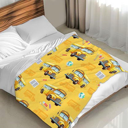 Boys Blanket School Bus Throw Blankets Gift for Kids Adults, 60x80 Inches Soft Cozy All Season Cute Decor for Sofa Chair Couch Bedroom