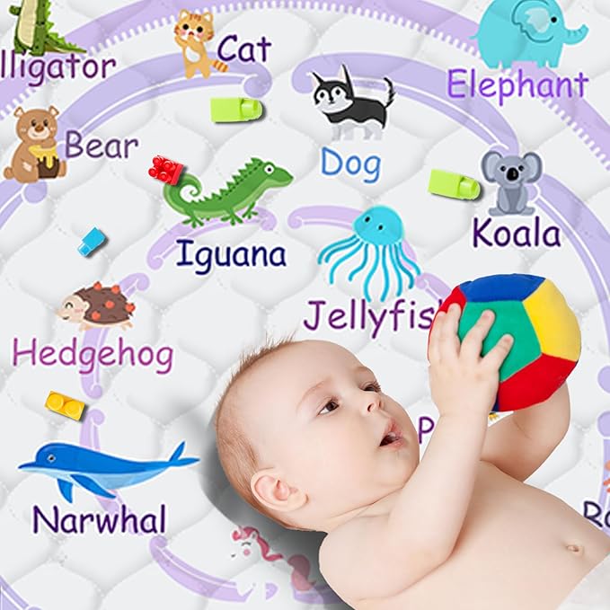 Baby Play Mat，Thick Soft 71" X 79" Playpen mat, Non-Slip and Machine Washable Baby Play Mats for Floor，Crawling Mat for Babies, Toddlers & Infants to Play and Learn (Purple Animal)