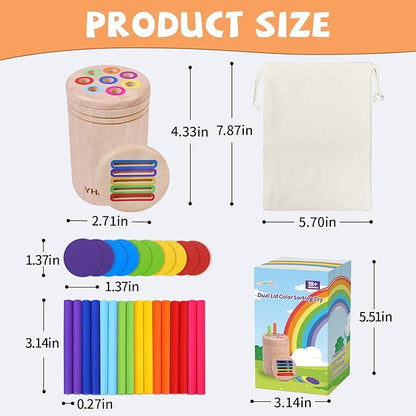 Montessori Toys for 3 Year Old, Dual Play Wooden Educational Color Sorting Toy Toddler Preschool Learning Activities, Fine Motor Skills Sensory Toys for Toddlers 3-5 Girl Boy Birthday Gifts