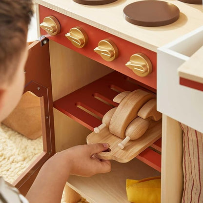 Tiny Land Play Kitchen, Kids Kitchen Playset, Toddler Kitchen with Cutting Food Set, Wooden Kitchen Sets for Kids, Best Gift for Girls and Boys