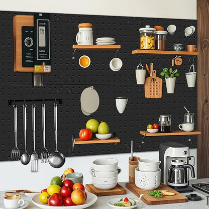 Peg Board,Steel Organization Panels, Ideal for Garage Tool Storage, Office Organization, Craft Room, Kitchen,Pack of 6(Black, 6-12X12)