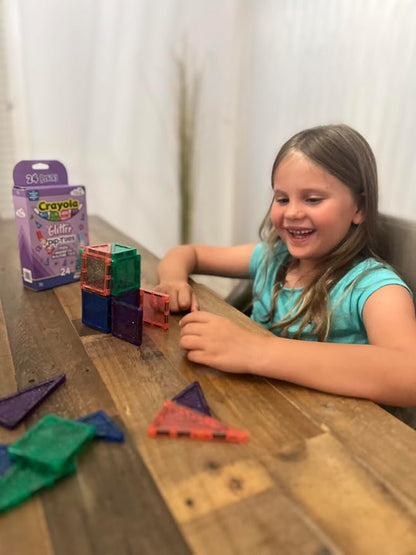 CreateOn Crayola Mini Magnetic PIP-Tiles, Building Set for Kids, Magnetic Building Toys for Kids, STEM Travel Toys for Boys and Girls Ages 3+, 24-Piece Set (Glitter)