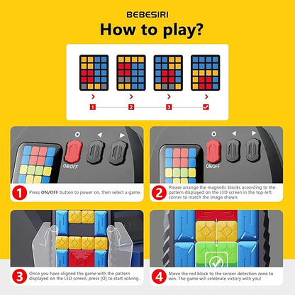 Super Slide Puzzle Game – Rechargeable Brain Teaser Unlock 500+ Levels of Electrifying Sliding Puzzles，A Dazzling Electronic Brain Challenge with Addictive Puzzle Fun for All Ages(Black)