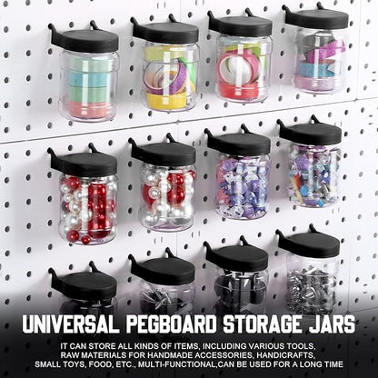Unittype 20 Set Pegboard Organizer Accessories Peg Boards Jars with Lids Plastic Pegboards Bins Storage Containers Clear Peg Board Wall Organizer for Garage Sewing Office Home Supplies(Black)