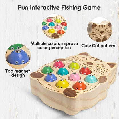 Fishing Game for Kids 3-5,Wooden Montessori Preschool Education Learning Hand-Eye Cognition & Fine Motor Skill Color Sorting Magnetic Fishing Toys Easter Basket Stuffers for Toddler Boys Girls