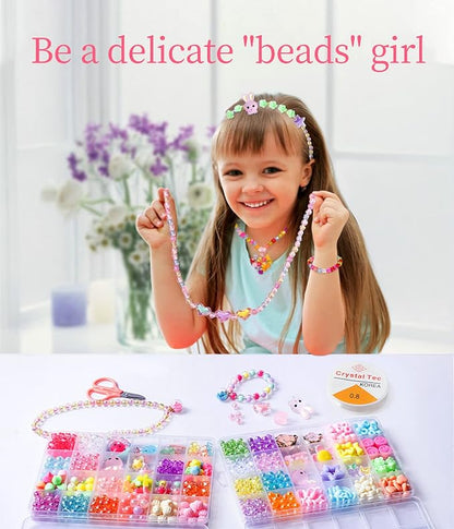 Jwxstore Beads for Girls Toys Kids Bracelets Making Kit Bead Art and Craft Kits DIY Bracelets Necklace Hairband and Rings Toy Making Kit for Age 4 5 6 7 8 9 10 11 12 Year Old Girl Christmas Gifts