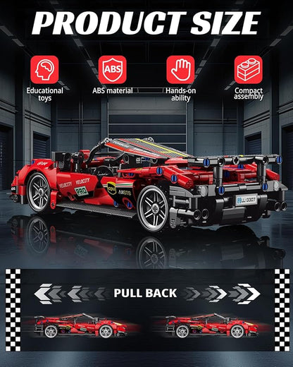 1:18 Technic Super Sports Cars Model Sets - 426 PCS Red MOC Building Block Car Raceing Engineering Toys - Gift Idea for Adults Boys Girls for Play and Display Collection