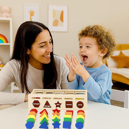 LovesTown Wooden Shape Sorting Box Montessori Learning Toy for Toddlers Early Educational Sorting and Matching Game