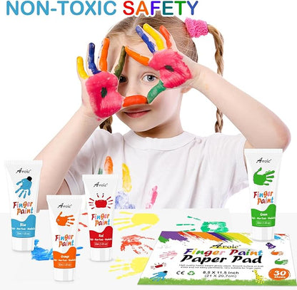 AROIC 8PCS Washable Finger Paint for Kids, Non-Toxic Finger Paints 8Colors, Art Supplies for Toddlers, Painting Supplies for Kids Boys Girls Gifts, Hand Paint DIY Crafts