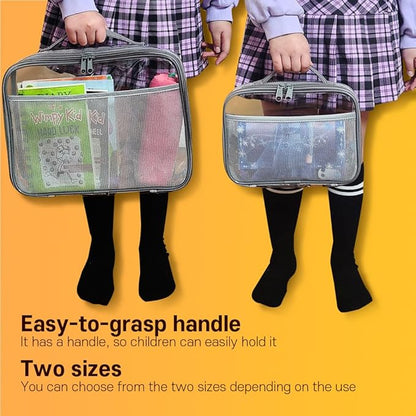 holay 4 Packs PVC Zippered Blocks Set, Toy, Clay, Board game Storage Organizer Case (Name Tag, Manual Pocket) (Gray, Large)
