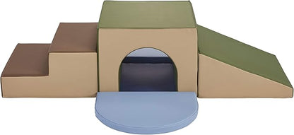 Factory Direct Partners 10408-ET SoftScape Single Tunnel Play Foam Climber Plus, Beginner Toddler Soft Structure for Active Playtime (5-Piece Set) - Earthtone