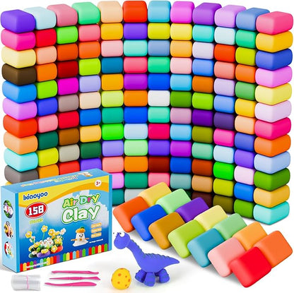Air Dry Clay for Kids, 158 Colors DIY Modelling Clay Kit，Arts & Crafts Set for Schoo, Safe & Non-Toxic Birthday for Boys Girls Ages 3-12