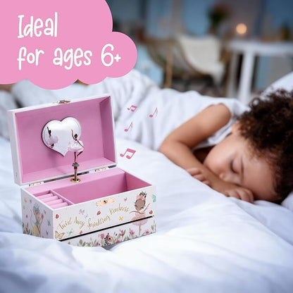The Memory Building Company Ballerina Musical Jewelry Box, Classic Melody, Storage Organizer Kids Ages 6-12, Wood Construction w/ 2 Compartments