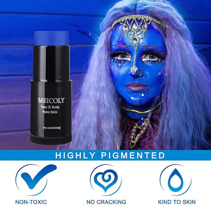 MEICOLY Royal Blue Face Body Paint Stick(1.06 Oz),Scary Clown Makeup,Waterproof Blue Eye Black Baseball/Softball/Football,Face Paint Stick for Halloween,Smurf Mystique Cosplay,Avatar SFX Makeup