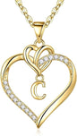 STORUP Heart Initial Necklaces for Women Girls, 14K Gold Plated Cubic Zirconia Heart Initial A-Z Pendant Necklace Dainty Heart Necklaces for Women Teen Girl Jewelry Birthday Gifts