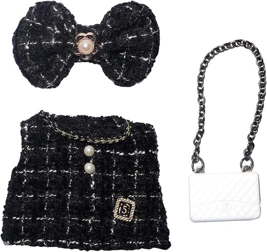 17cm Doll Clothes Dress Hairpin 3 Piece Set Luxury Accessories Outfit Set for 17cm Dolls(NO Doll)(Colorful Shirt+Bow Hairpin+Bag)