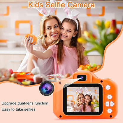 GKTZ Toys for Girls Age 3-8, Kids Camera Digital Video Toddler Camera Children Camcorder Birthday Gifts for 3 4 5 6 7 8 Year Old Girls with 32GB SD Card (Orange)
