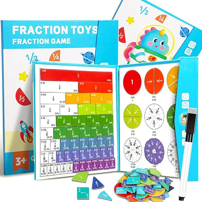 2026 New Magnetic Fraction Demonstration Book for Kids, 102 Pcs Magnetic Fraction Tiles & Fraction Circles, Educational Puzzle Math Fraction Manipulatives Disc Set for Early Math Skills (D)
