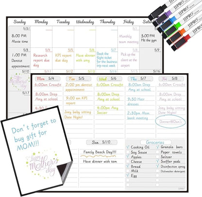 JJPRO Magnetic Dry Erase Monthly Calendar and Weekly Whiteboard for Fridge-Monthly Planner,Weekly Dry Erase Board for Refrigerators,One Bonus Notepad/to Do/Grocery List
