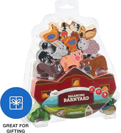 Imagination Generation Wooden Wonders Balancing Playset | Develops Dexterity, Motor Skills, Sharing Skills | Safe Wood & Paint | 13 PC Barnyard Playset