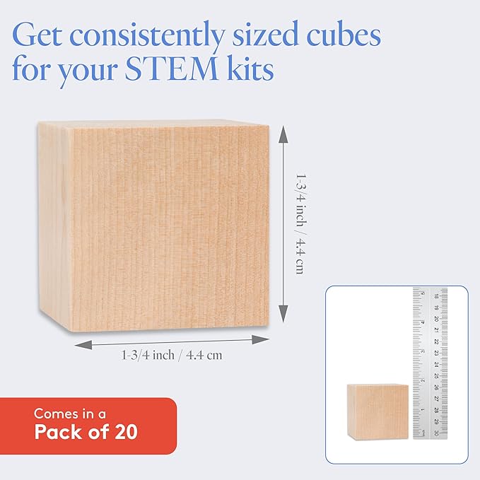 DIY Wood Cubes 1-3/4-inch, Pack of 20 Small Wooden Baby Blocks for Baby Shower, Wooden Blocks for Crafts, STEM, Building, and Blank Wood Dice, by Woodpeckers