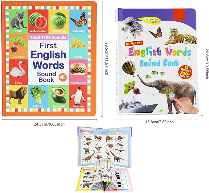 My First English Words Sound Book Toy, English Learning Talking Book for Kids 2 3 4 5 6 Years Old, Interactive Electronic Audio Toddler Books, 470+ Words, 21 Themes, Press to Learn Phonics (3-9y)