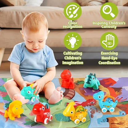 ALASOU 7 PCS Dinosaur Fantastic Creatures Car Toys with Playmat/Storage Bag|Baby Toys for 1 2 Year Old Boy|1st Birthday Gifts for Toddler|1 Year Old Boy Gift for Infant 12 18 Months