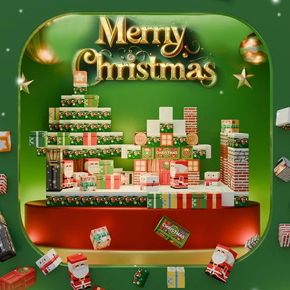 Magnetic Construction Building Blocks Set, 136PCS Tile with 4 Toy Trucks, Education STEM Consrtuction Site Theme Toy for Age 3-5, 6 7 8 9 10 (Christmas Theme)