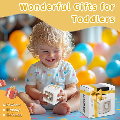 Baby Activity Cube Montessori Toys for 1 Year Old, Car Travel Airplane Toys for Toddlers 1-3, Busy Board for Babies 12-18 Months, Birthday Gift for 1 Year Old Boys Girls, Gray