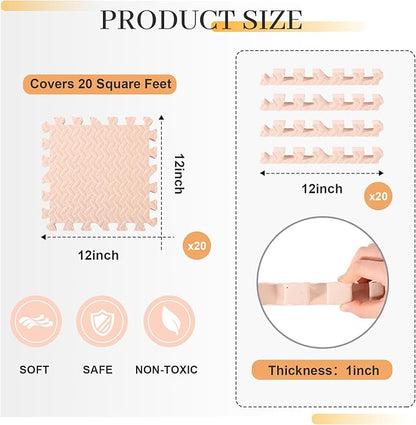 20 Tiles 12x12x1 Inch EVA Thick Interlocking Foam Floor Tiles Puzzle Exercise Mat Play Foam Mats for Boys Girls Baby Pets Home Classroom Nursery Gym(Beige)