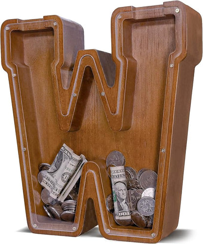 Wooden Letter Piggy Bank for Kids Larger Letter Piggy Bank for Boys and Girls Personalized Piggy Bank Initial Coin Bank Wood Kids Money Bank for Birthday and Festival
