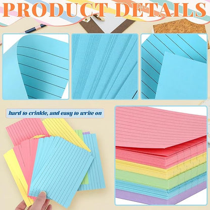 Tecmisse Colored Index Cards 4x6, 165 Pack, Ruled Note Cards, Flash Cards for Studying, Heavy Notecards for Office and School, One Side Lined, One Side Blank