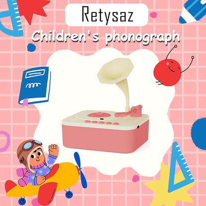 Retysaz Kids Phonograph with 96 Cards, Story Music Player Kids 3-6 Musical Sensory Toy boy Girl,Toddler Audio Pre-Kindergarten Toy Early Childhood Education Gift Birthday （Pink）…