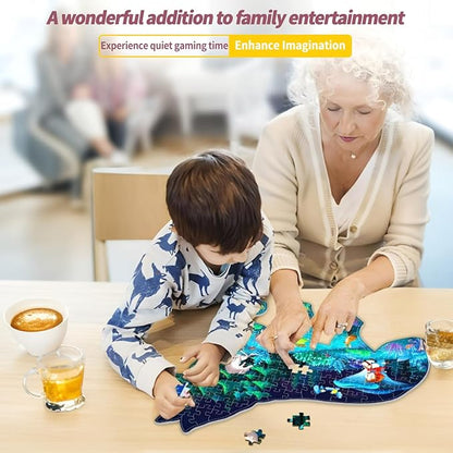 OLMZIHYVD Jigsaw Puzzles for Kids Ages 4-8, 200 Pieces Glow in The Dark Dinosaur Floor Puzzle, Educational Gifts for Boys Girls and Animal Lovers, Ideal for Indoor and Outdoor Play, 35.9" × 18.2"