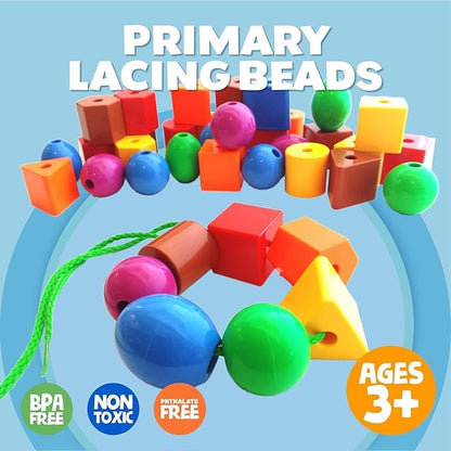 Skoolzy 46 Pcs Lacing Beads - Large Beads for Preschool Learning Activities, Sensory Toys for Toddlers 3-4, Autism Toys for Toddlers 3-4, Ideal for Cognitive and Motor Skills Development