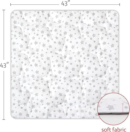 Mat of Teepee Tent for Kids, Toddler Teepee Mat Cushion, Anti Slip Bottom Square Padded Mat 43''x 43'' Kids Teepee Mat for Boys and Girls, Toddler Teepee Quilted Mat, White Star