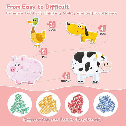 TOI Large Piece Toddler Puzzles for 2-4 Years Old, 4 Packs Beginner Puzzles for Toddlers, Kids Big Shape Preschool Learning Puzzle for Boys Girls Gift, Farm Animals