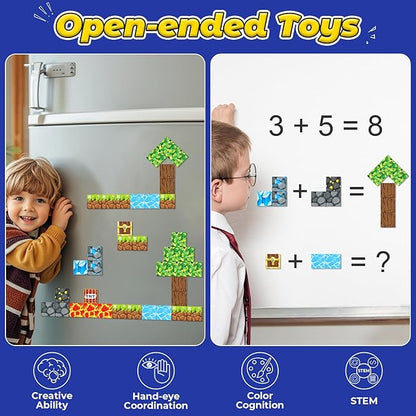 100PCS Magnetic Blocks -Build Mine Magnet World Forest & Lava Set, Magnet Building Toys for Kids Ages 5-7, STEM Sensory Toddler Toys for 3+ Year Old Boys & Girls, Creativity Birthday Gifts for Child