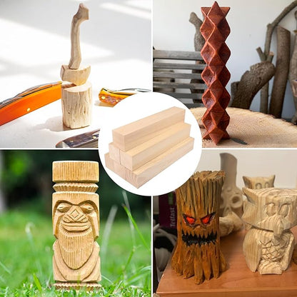 6 Pack Basswood Carving Blocks, 12x2x2 Inches Basswood Blocks for Beginner to Advanced Carvers, Ideal for DIY Projects and Gifts, Soft and Smooth, Easy Whittling and Carving by GNIEMCKIN
