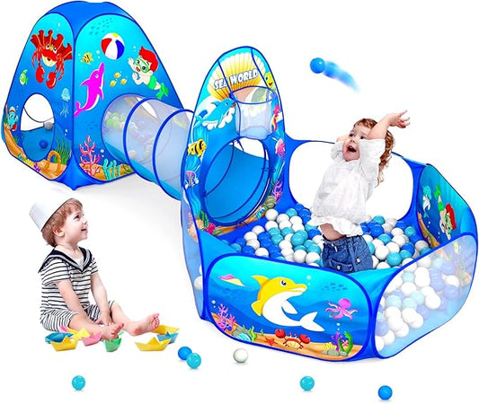 3-in-1 Kids Ball Pit with Play Tent & Tunnel - Indoor/Outdoor Pop Up Playhouse for Toddlers & Kids, Ages 3-5
