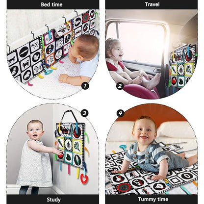 teytoy Tummy Time Floor Mirror, Double High Contrast Play and Pat Activity Mat Black and White Baby Crinkle Toys with Teether, Great Gift for Infants Boys and Girls -Pack of 4