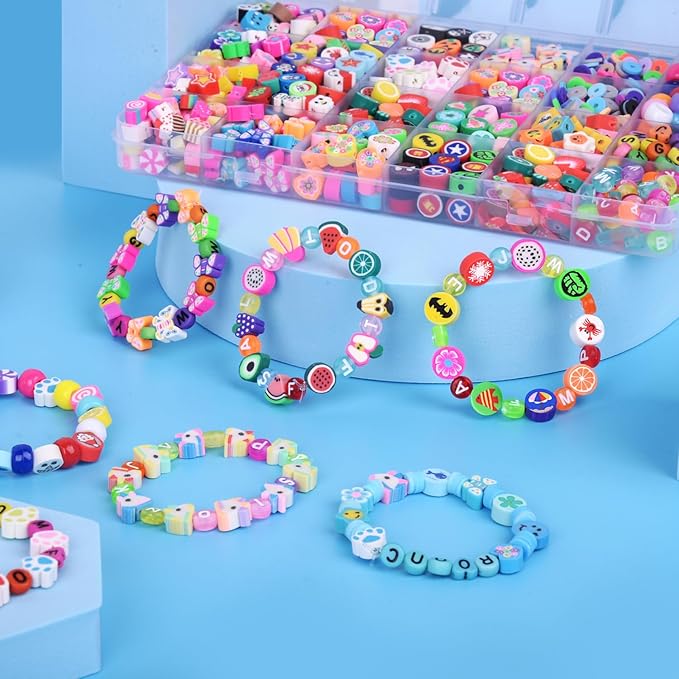 2480pcs Acrylic Bear Polymer Clay Beads Charms for Bracelets Making Kit Cute Fun Charms Beads Friendship Bracelet Making DIY Arts Crafts Birthday Gifts Toys for Kids Girls