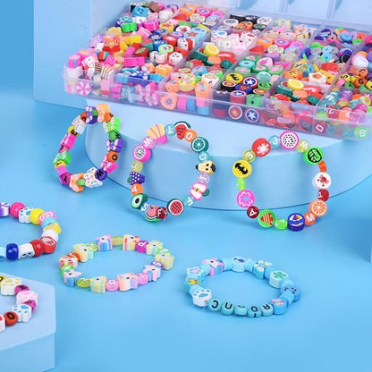 1000PCS Polymer Clay Beads Bracelet Making kit, 24 Style Cute Fun Beads Animal Beads Charms for Jewelry Necklace Earring Making DIY Accessories for Women Girls