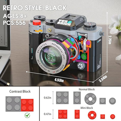 Retro Camera Building Set for Adults, Vintage Camera Model Kit, Creative Gifts for Teens Boys Girls 8+ Photography Fans and Vintage Collectors (556 pcs)