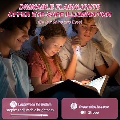 Unicorn Flashlight Rechargeable-2 Pack, Kids Flashlight for Girls and Boys, Unicorn Toys for Girls Age 4-6, Pink Small LED Child Flashlights for Birthday Gifts, Idea for Camping, Outdoor&Home Use