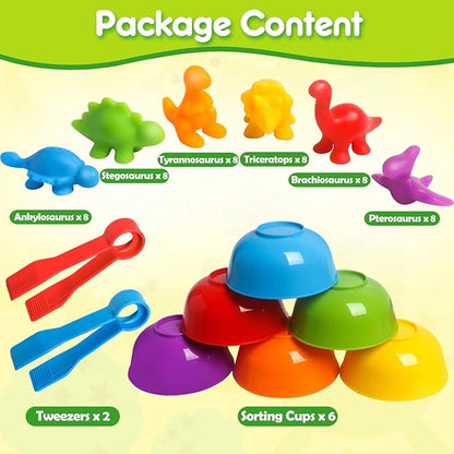 Counting Dinosaur Toys Matching Games with Sorting Bowls Sorting Toy for Toddlers Preschool Learning Activities for Math Color Sensory Montessori Fine Motor Skills for 3 4 5 Years Old Boys Girls