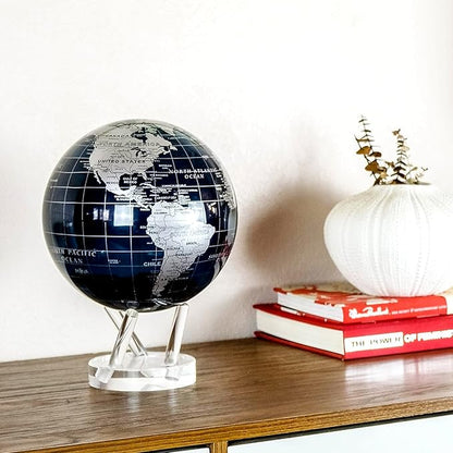 MOVA Globe – Metallic Black and Silver 4.5” | Solar-Powered Rotating Desk Globe with Minimalist Map Design | No Batteries or Cords | Modern Decor Gift
